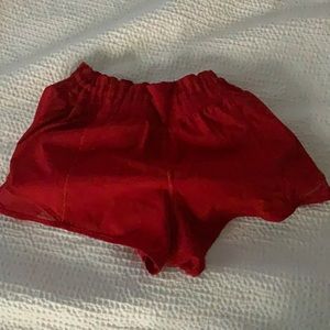 red Lululemon shorts, size 6, hotty hots.